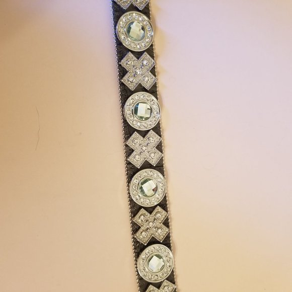 Western‎ Stud Show Gray Leather Jeweled Belt XO Bling Size 33 to 39 Inch main image 6